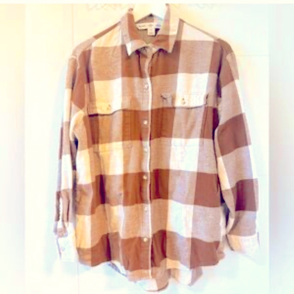 Old Navy | Brown and Cream Plaid flannel Shirt, the boyfriend shirt